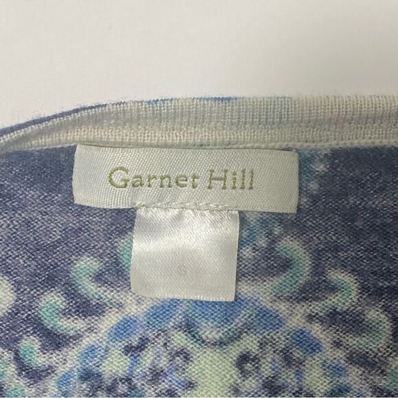 Garnet Hill 100% Merino Wool Blue Paisley Print Crewneck Sweater Women's Size S - Picture 12 of 15
